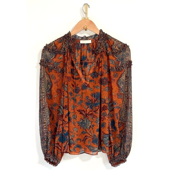 NWOT Ulla Johnson Silk Long-Sleeve Adela Floral Blouse - Picture 2 of 6